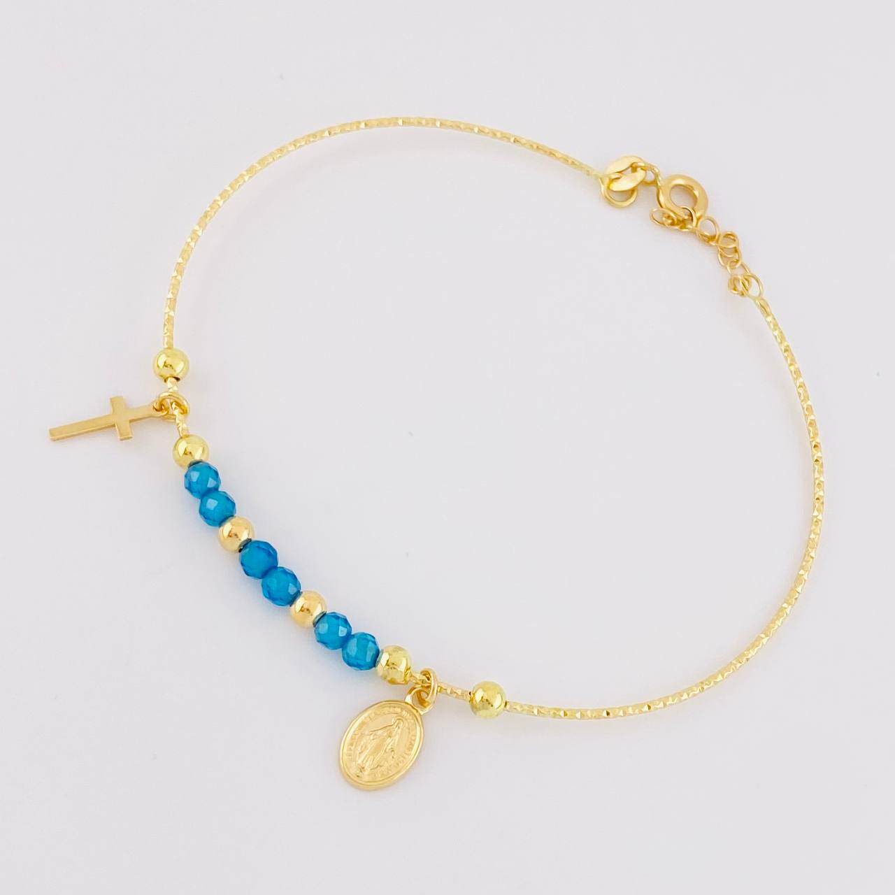 Pulso Aro Diamantado Virgen Milagrosa 3.35g / 18.3cm / 0.9mm Oro Amarillo 18K