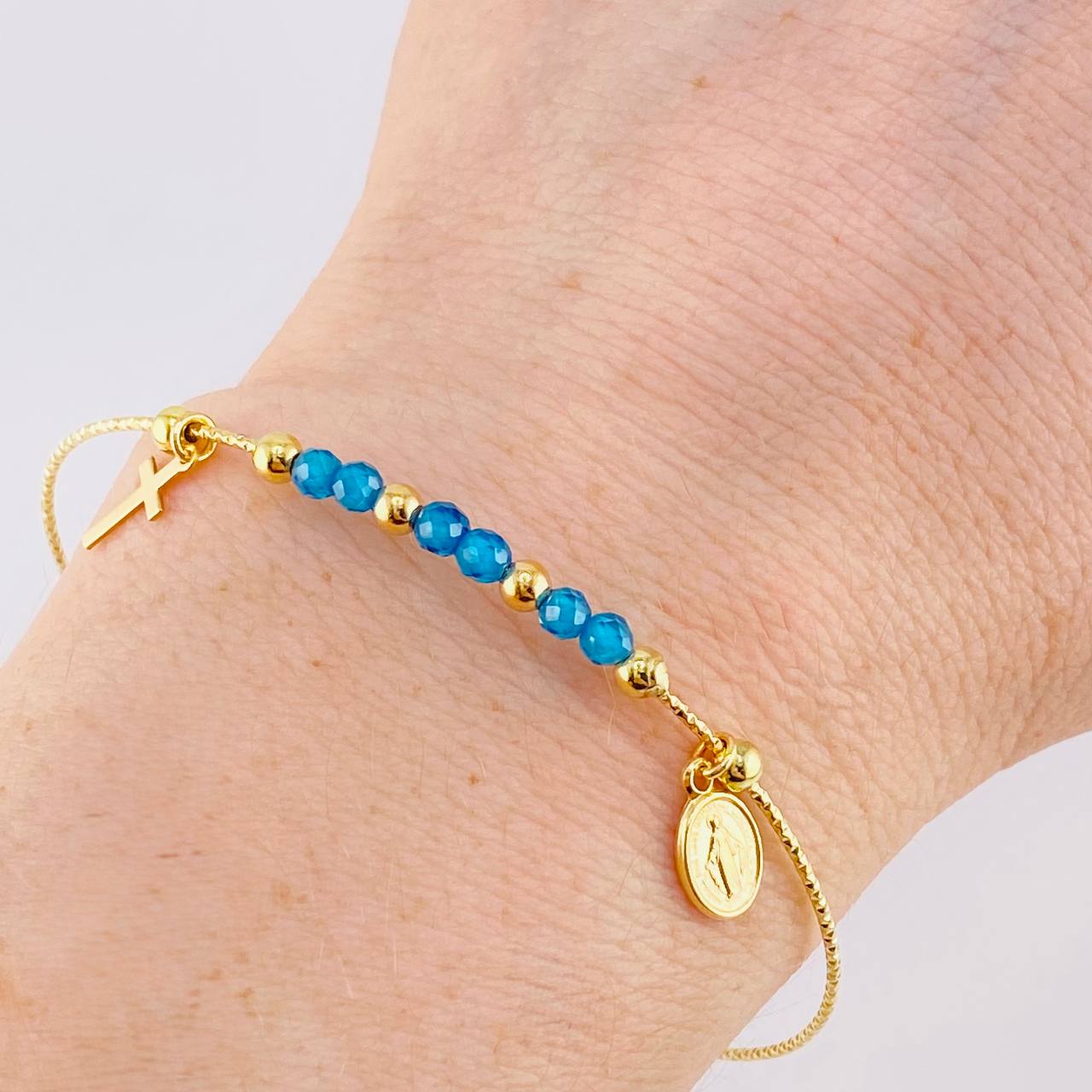 Pulso Aro Diamantado Virgen Milagrosa 3.35g / 18cm / 0.9mm Oro Amarillo 18K