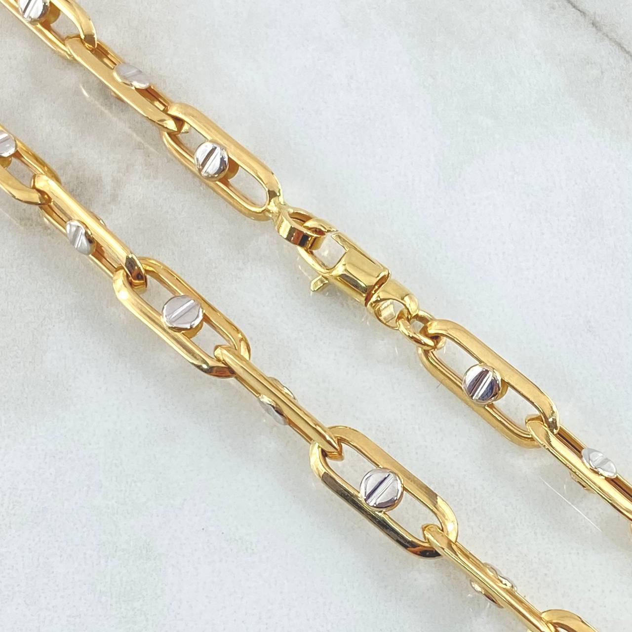Cadena Click Tornillo 16.05gr / 60cm / Dos Oros Amarillo Blanco +4 18K