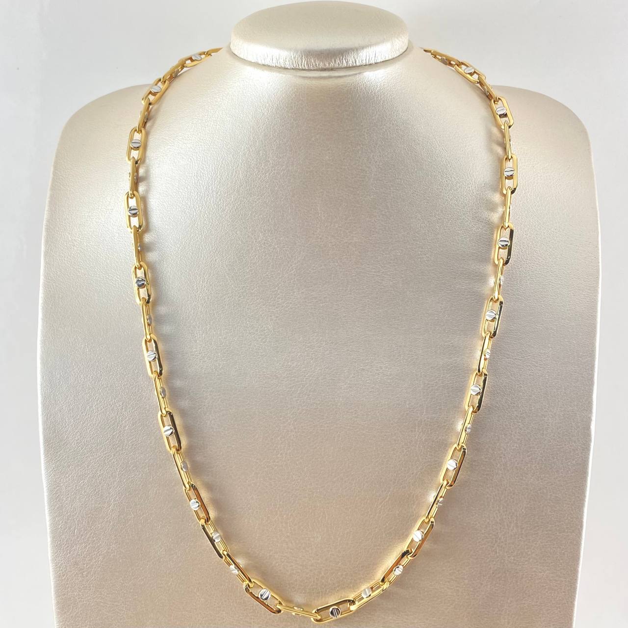 Cadena Click Tornillo 15.9gr / 60cm / Dos Oros Amarillo Blanco +4 18K