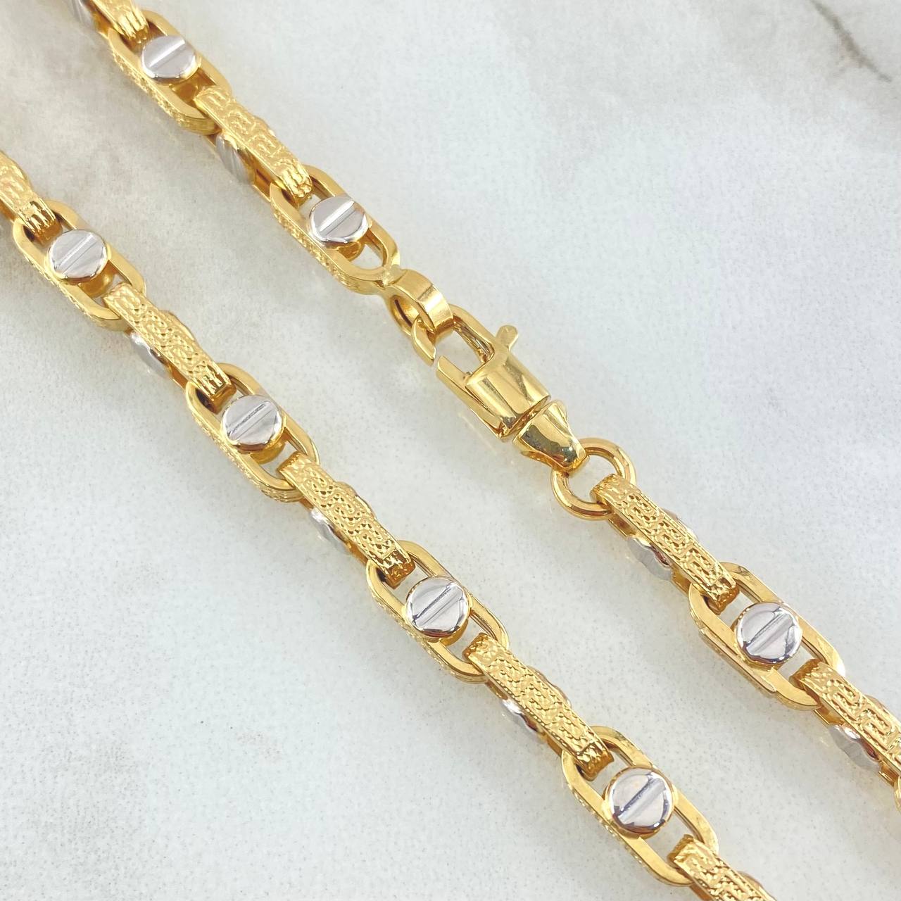 Cadena Click Tornillo Tribal 18.9gr / 60cm / Dos Oros Amarillo Blanco +4 18K