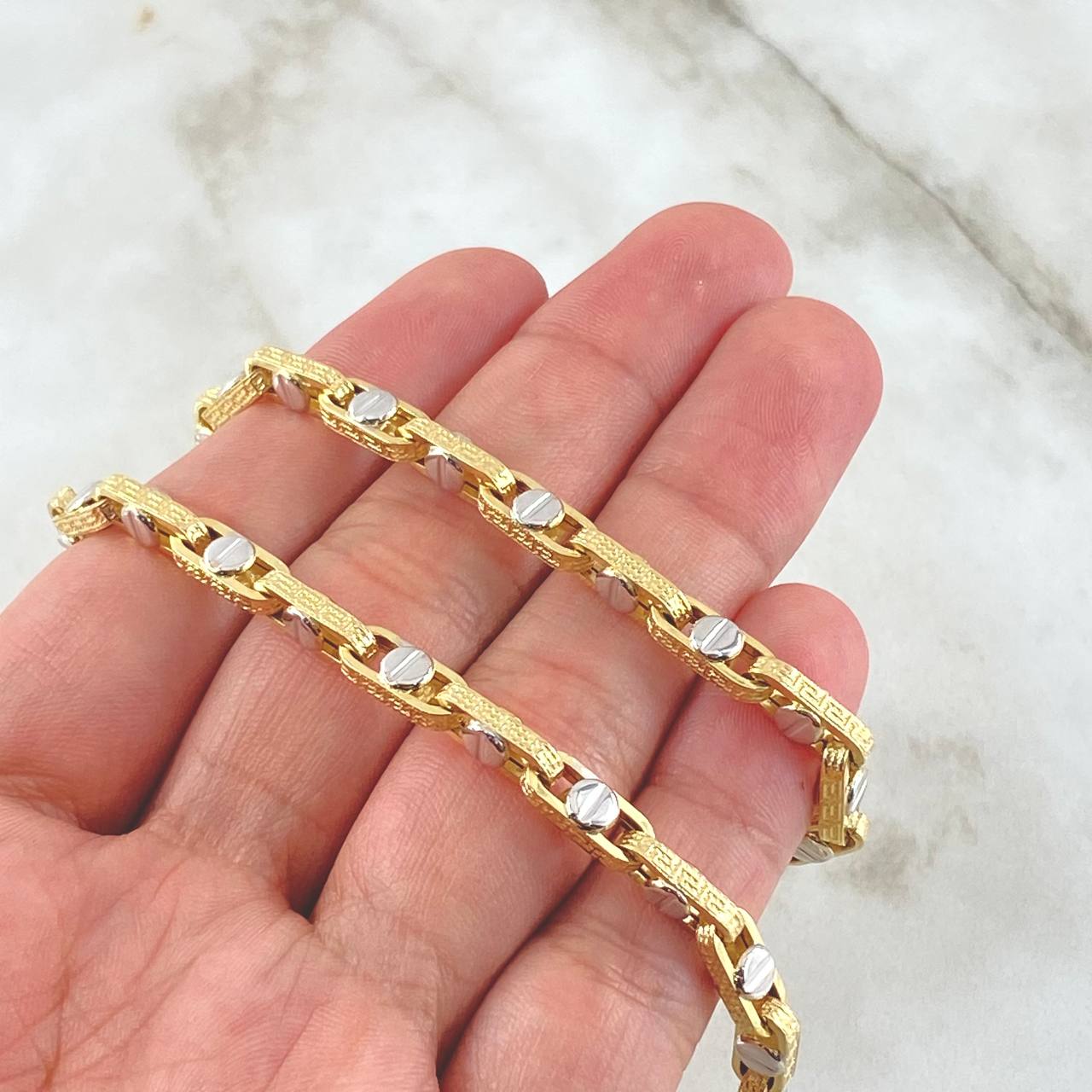 Cadena Click Tornillo Tribal 18.9gr / 60cm / Dos Oros Amarillo Blanco +4 18K