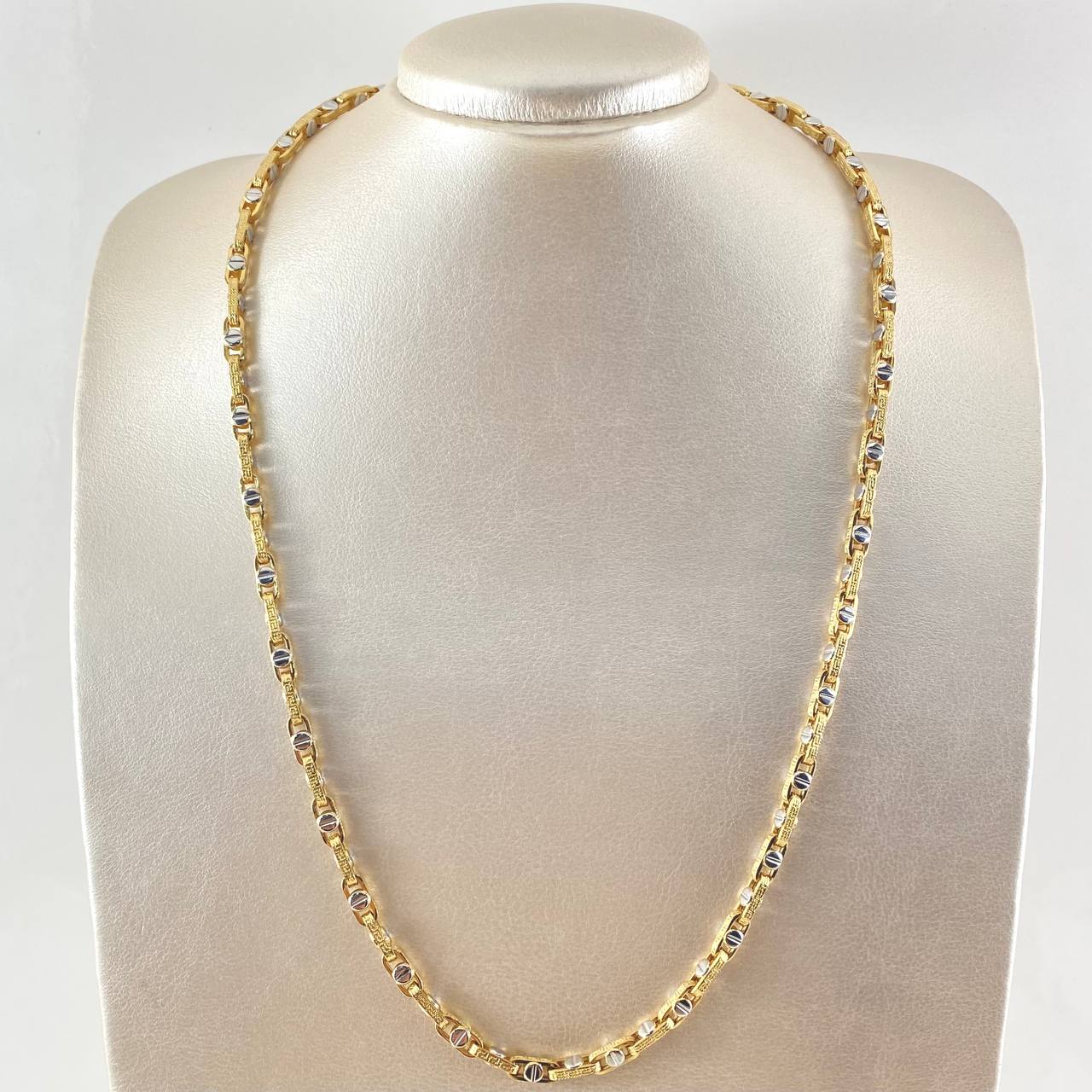 Cadena Click Tornillo Tribal 18.85gr / 60cm / Dos Oros Amarillo Blanco +4 18K