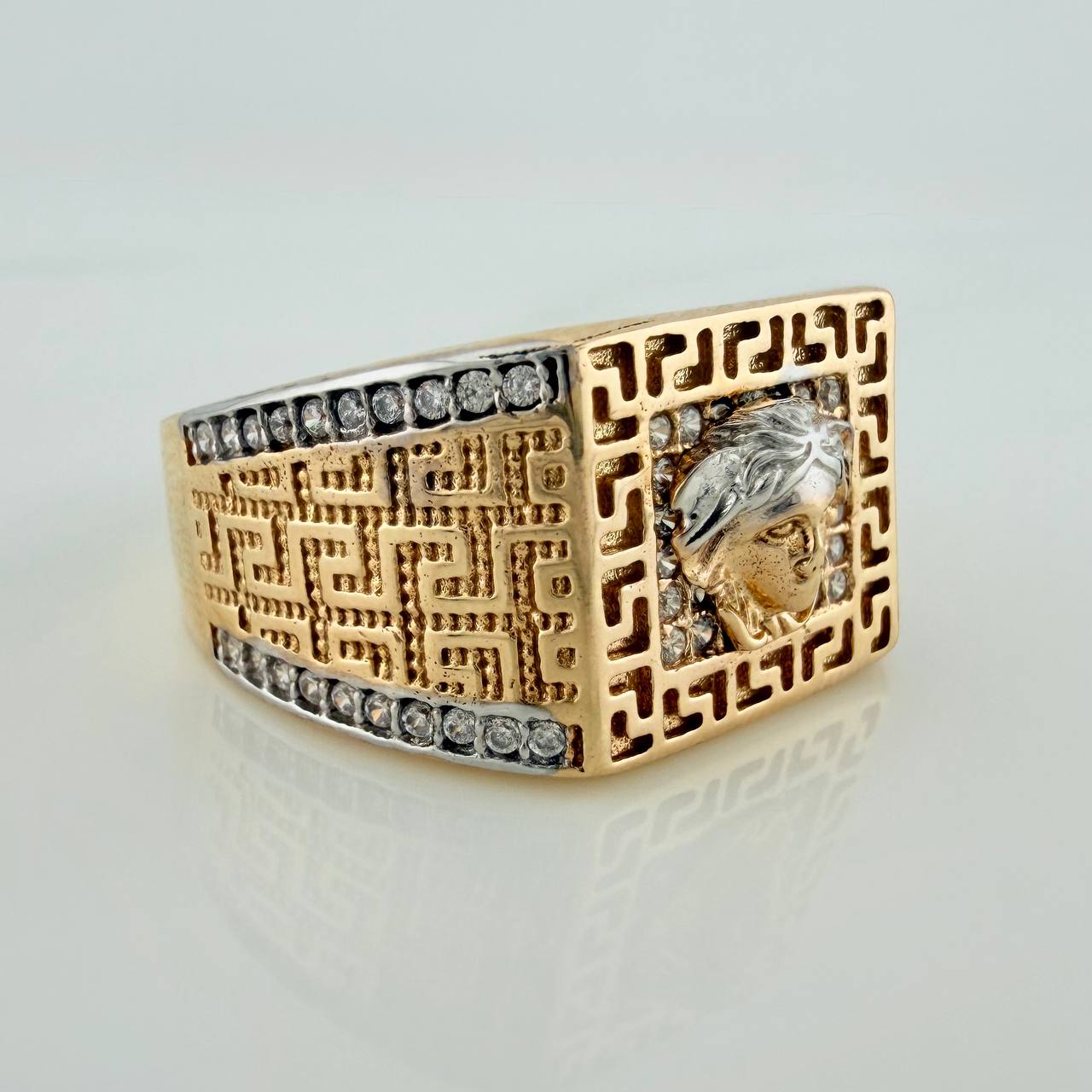 Anillo Medusa Tribal 8.1gr / T10 / Dos Oros Amarillo Blanco 18K %