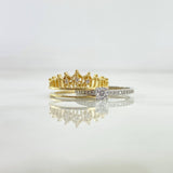 Anillo Corona Real Doble Solitario 5.05gr / T9 3/4 / Circones Blancos Dos Oros Amarillo Blanco