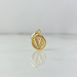 Dije Letra V 0.35gr / 1.5cm / Circulo Texturizado Oro Amarillo 18K *