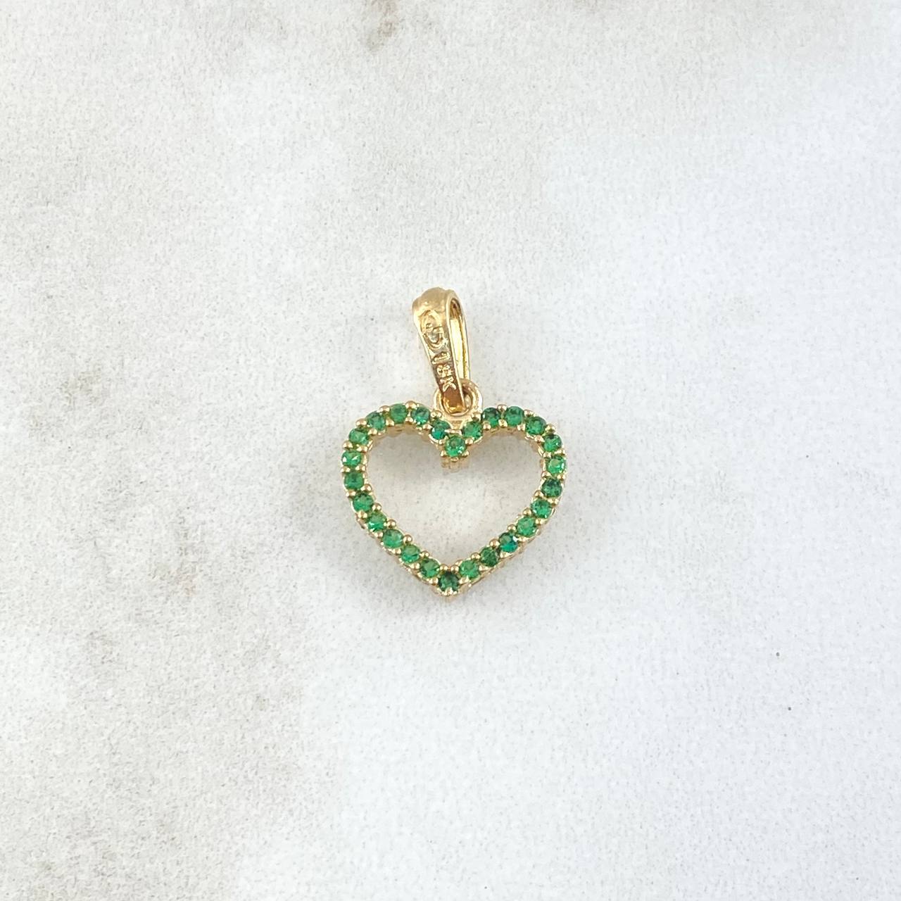 Dije Silueta Corazón Doble Faz 1.55gr / 2cm / Circones Blancos Verdes Oro Amarillo 18K