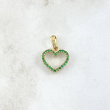 Dije Silueta Corazón Doble Faz 1.55gr / 2cm / Circones Blancos Verdes Oro Amarillo 18K