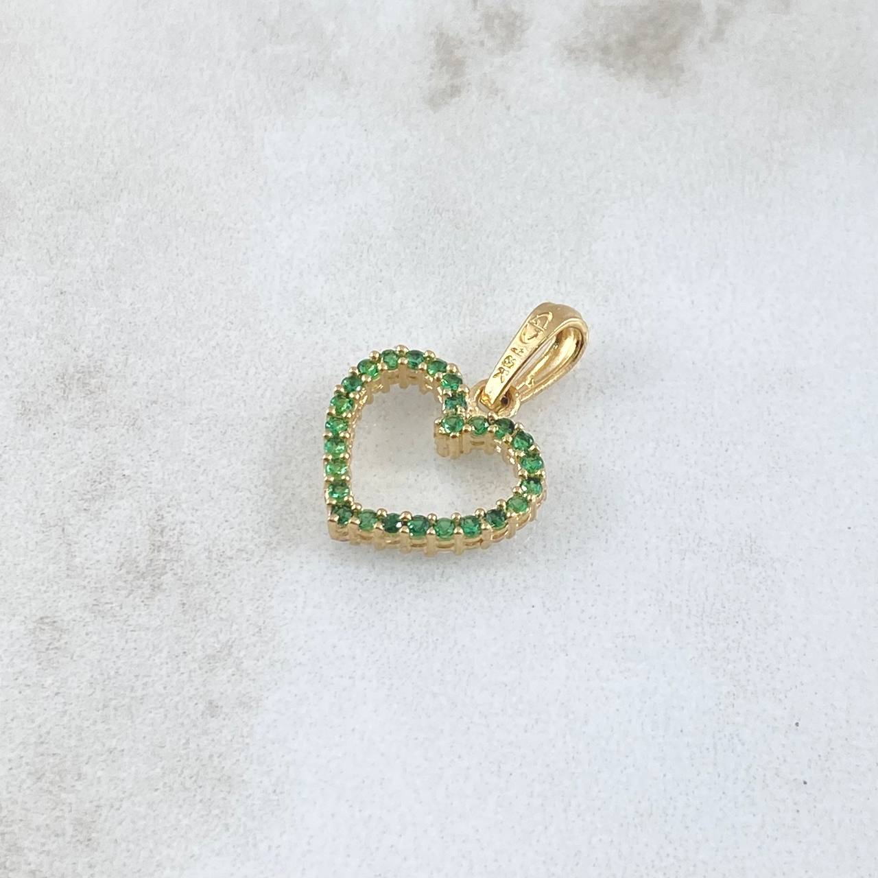 Dije Silueta Corazón Doble Faz 1.55gr / 2cm / Circones Blancos Verdes Oro Amarillo 18K