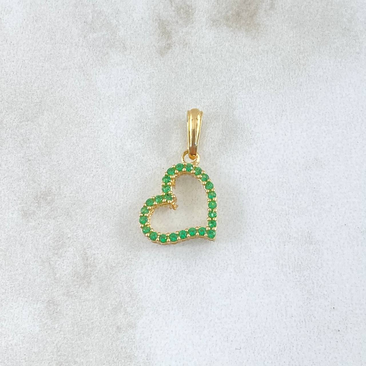 Dije Silueta Corazón Doble Faz 1.35gr / 2cm / Circones Blancos Verdes Oro Amarillo 18K
