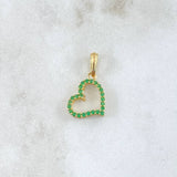 Dije Silueta Corazón Doble Faz 1.35gr / 2cm / Circones Blancos Verdes Oro Amarillo 18K