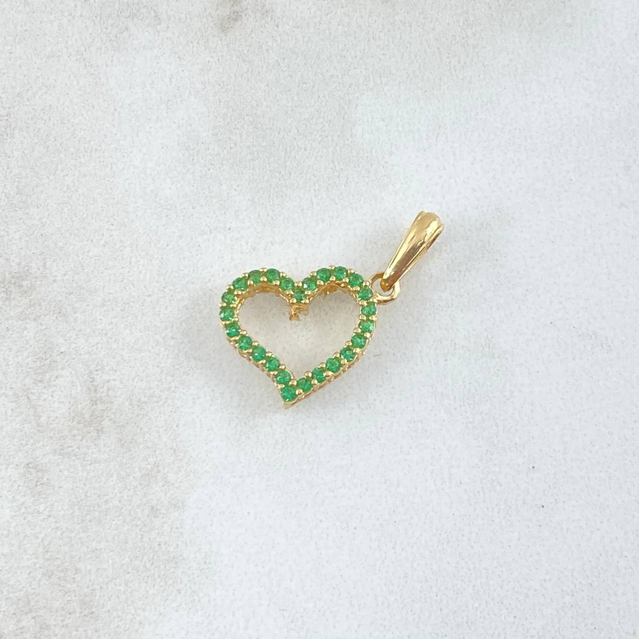 Dije Silueta Corazón Doble Faz 1.35gr / 2cm / Circones Blancos Verdes Oro Amarillo 18K