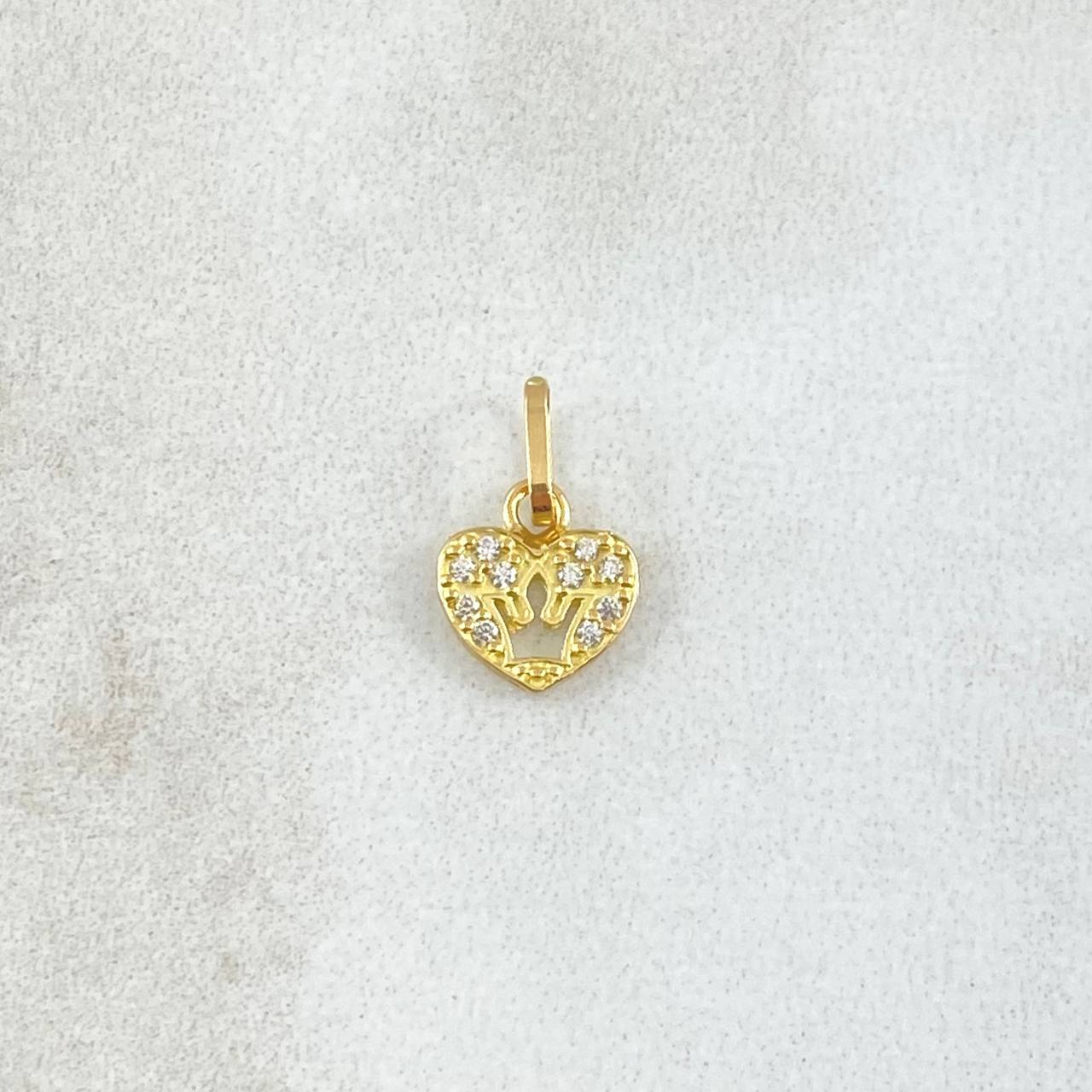 Dije Corazón Corona 0.35gr / 1.1cm / Circones Blancos Oro Amarillo 18K ©