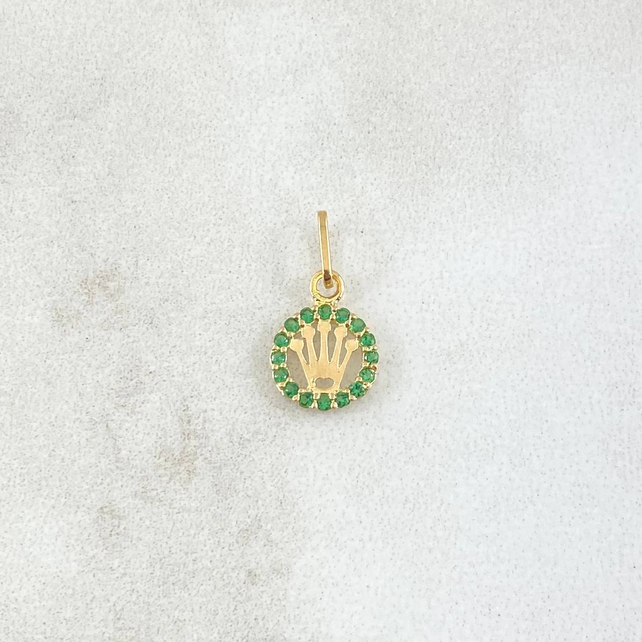 Dije Corona RX 0.35gr / 1.3cm / Circulo - Circones Verdes Oro Amarillo 18K *