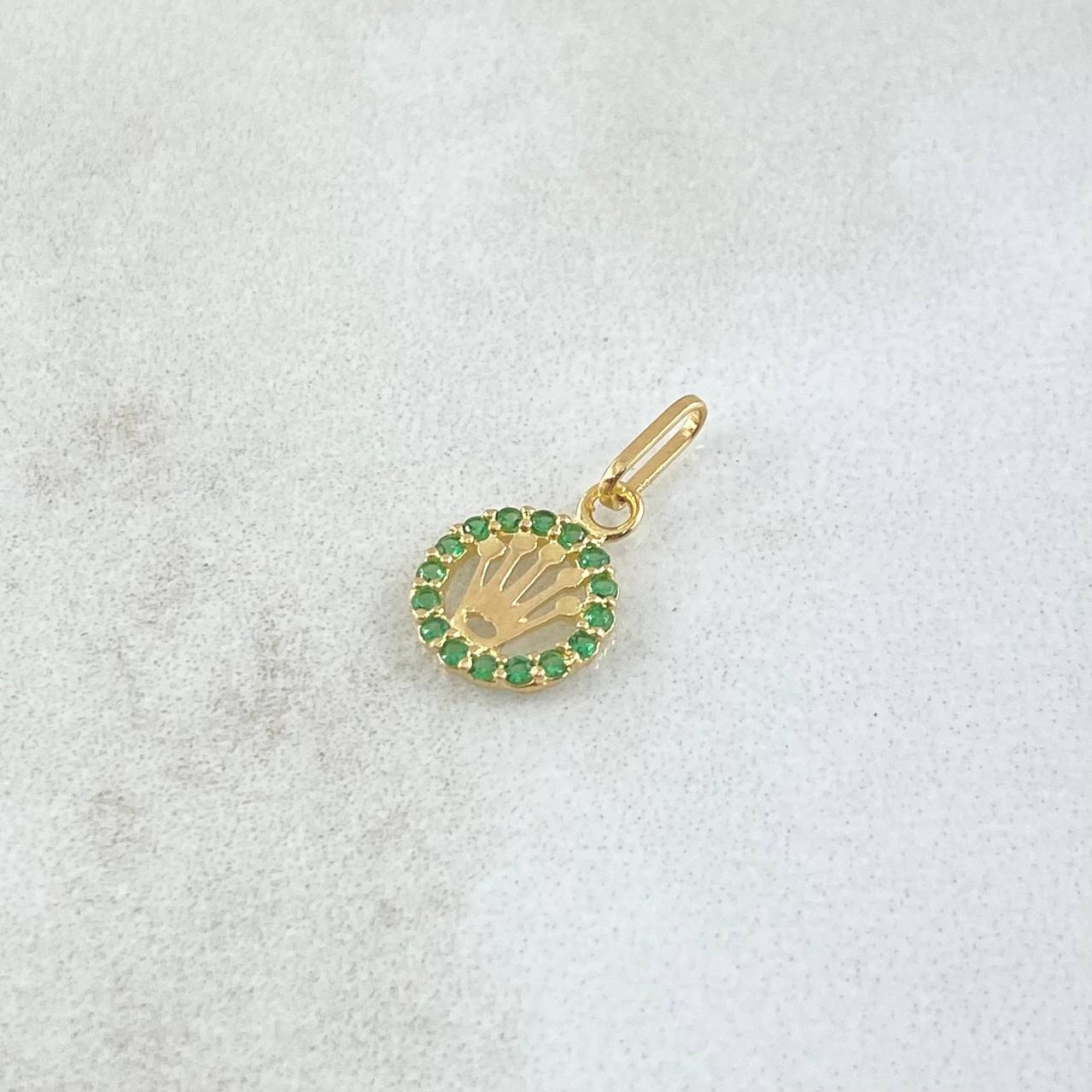 Dije Corona RX 0.35gr / 1.3cm / Circulo - Circones Verdes Oro Amarillo 18K