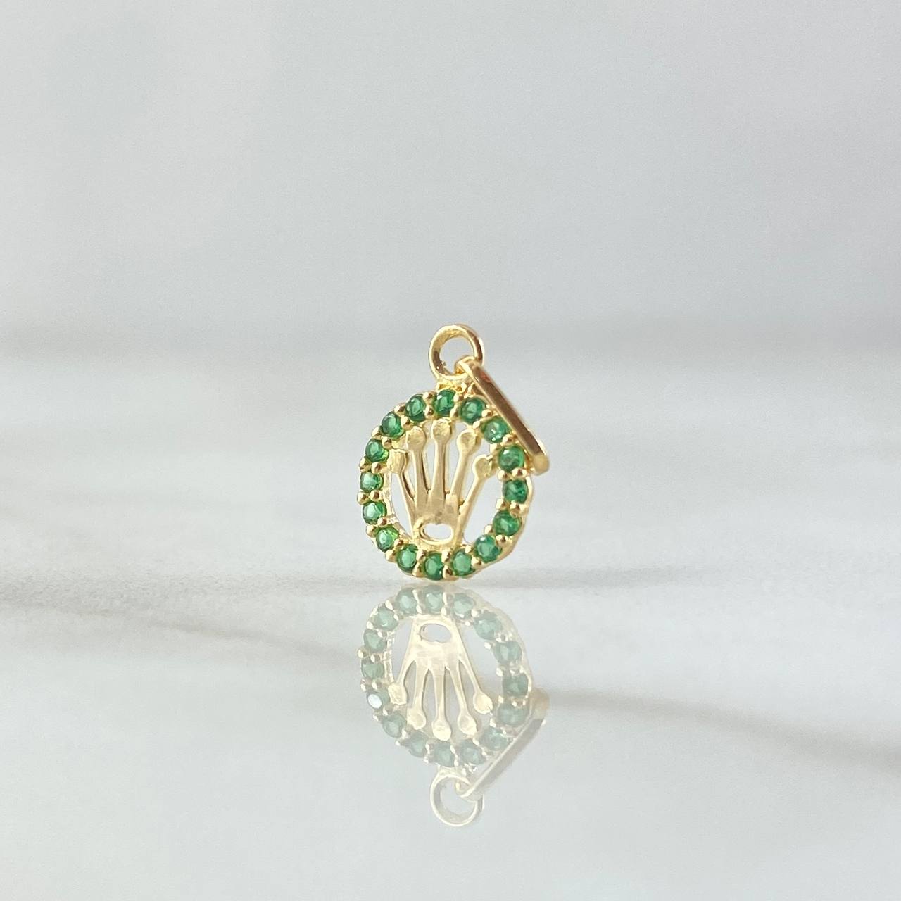 Dije Corona RX 0.35gr / 1.3cm / Circulo - Circones Verdes Oro Amarillo 18K *