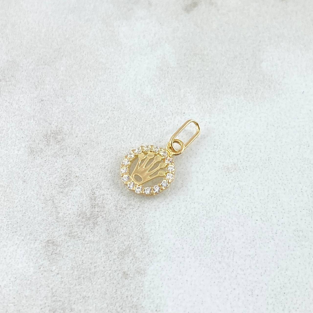 Dije Corona RX 0.4gr / 1.3cm / Circulo - Circones Blancos Oro Amarillo 18K