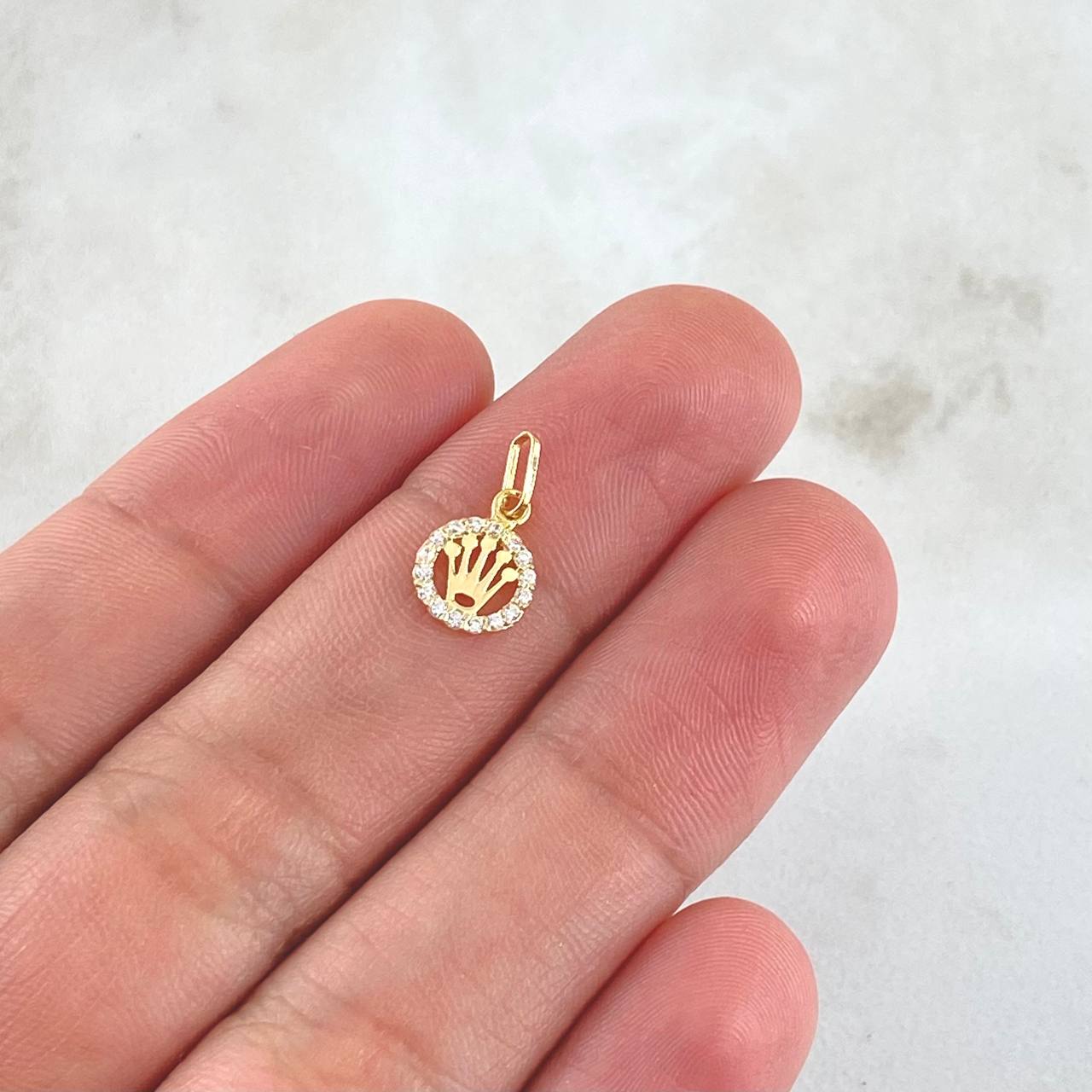 Dije Corona RX 0.35gr / 1.3cm / Circulo - Circones Blancos Oro Amarillo 18K