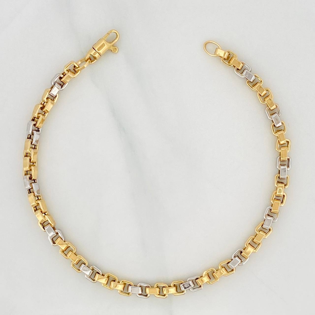 Pulso Veneciano Cuadrado 6.8g / 21.5cm / 4.35mm Dos Oros Amarillo Blanco 18K