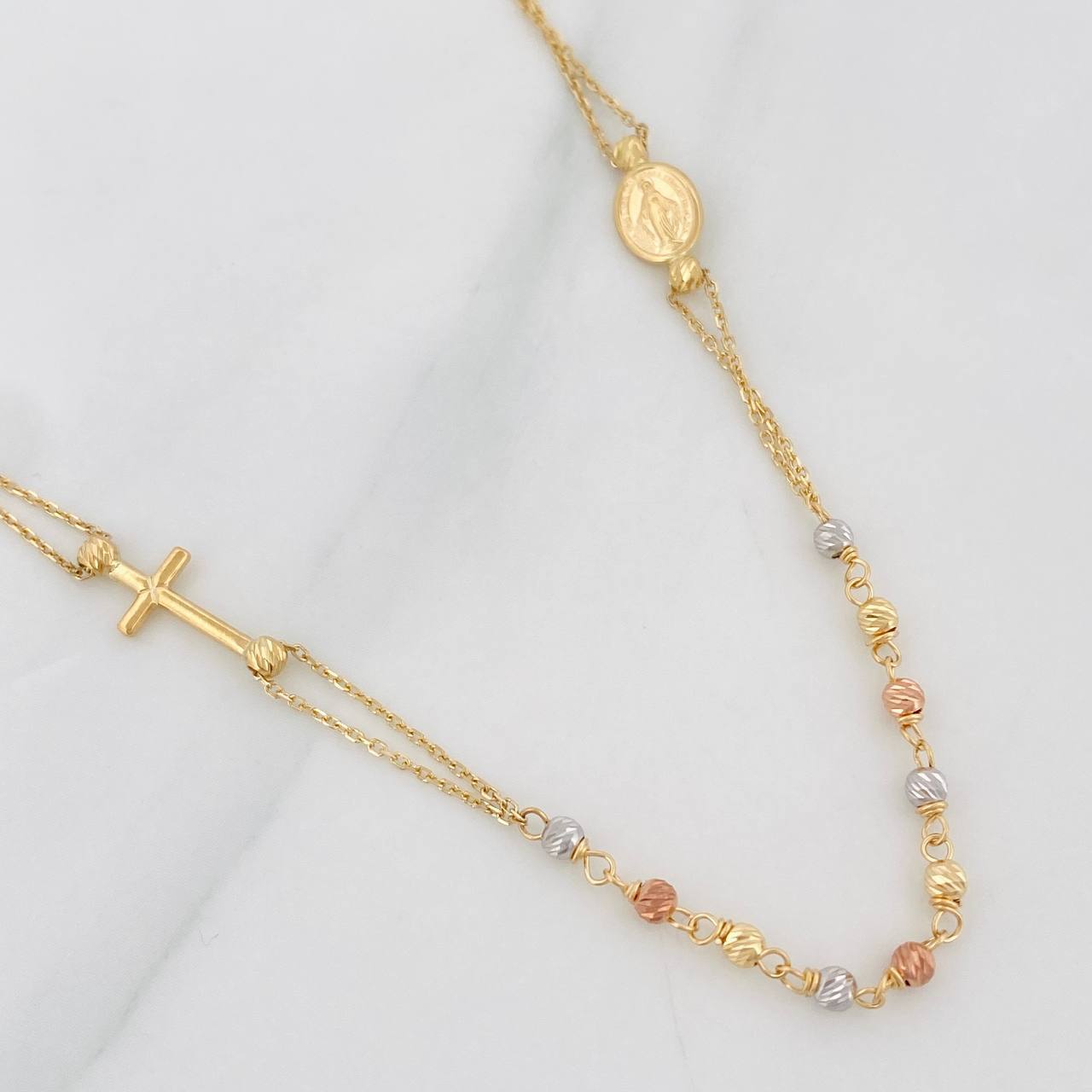 Cadena Denario Virgen Milagrosa 3.85g / 45cm / 0.7mm Tres Oros 18K