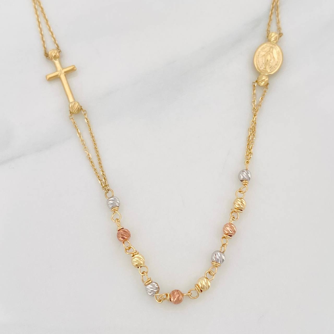 Cadena Denario Virgen Milagrosa 3.85g / 45cm / 0.7mm Tres Oros 18K
