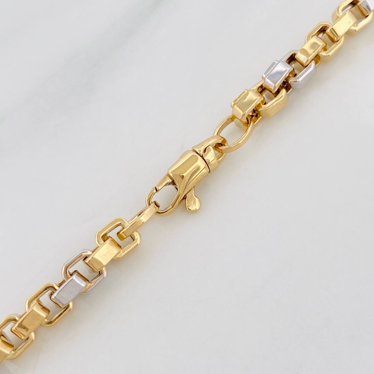 Cadena Veneciana Cuadrada 16.6g / 60cm / 4.5mm Dos Oros Amarillo Blanco 18K