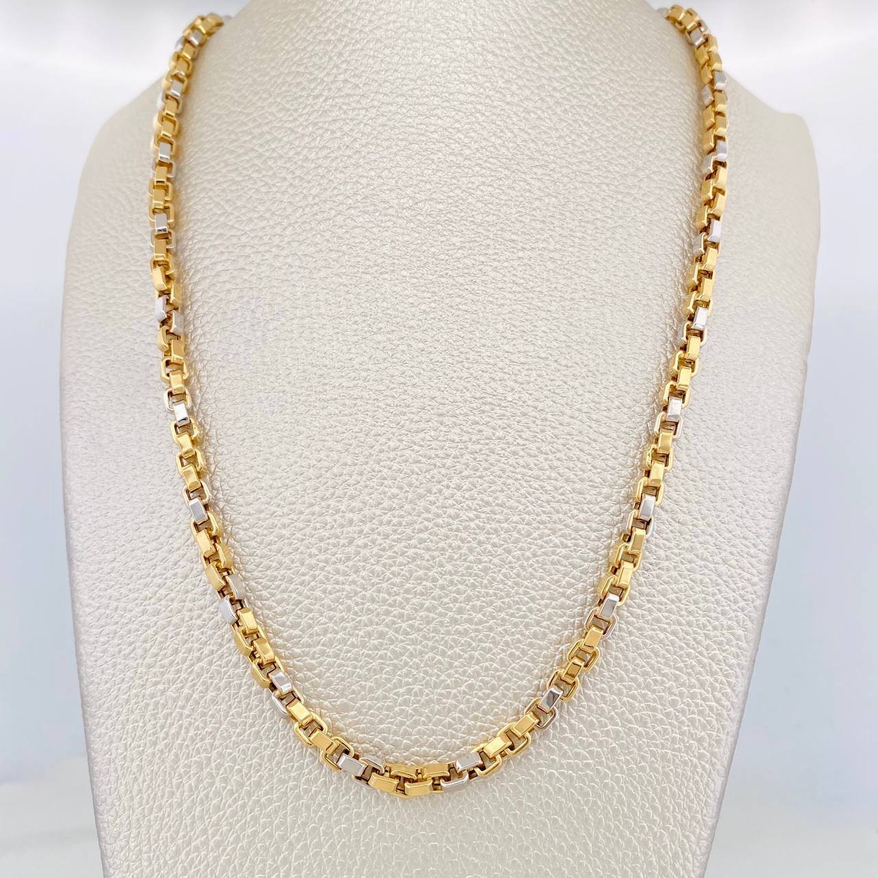 Cadena Veneciana Cuadrada 16.6g / 60cm / 4.5mm Dos Oros Amarillo Blanco 18K