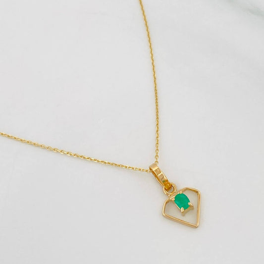 Set Cadena Aro Seguido + Dije Corazon Esmeralda 0.7pts / 1.35g / 50cm Oro Amarillo 18K