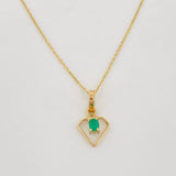 Set Cadena Aro Seguido + Dije Corazon Esmeralda 0.7pts / 1.35g / 50cm Oro Amarillo 18K