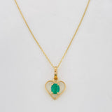 Set Cadena Aro Seguido + Dije Corazon Esmeralda 20pts / 1.35g / 50cm Oro Amarillo 18K