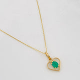 Set Cadena Aro Seguido + Dije Corazon Esmeralda 20pts / 1.35g / 50cm Oro Amarillo 18K