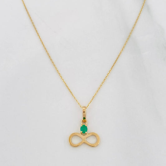 Set Cadena Aro Seguido + Dije Infinito Esmeralda 0.7pts / 1.45g / 50cm Oro Amarillo 18K