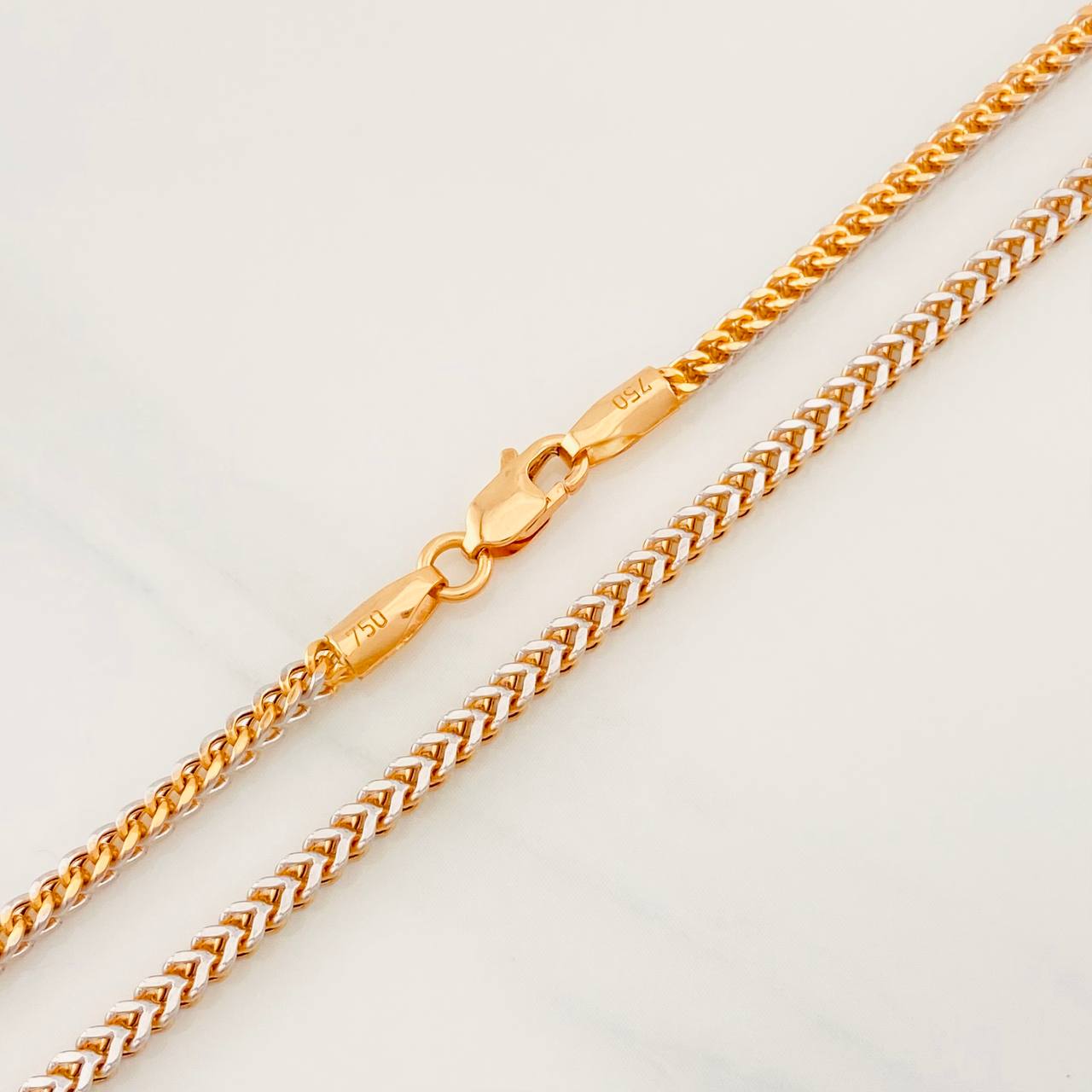 Cadena Franco 8.7g / 60cm / 2.2mm Dos Oros Blanco Rosa 18K