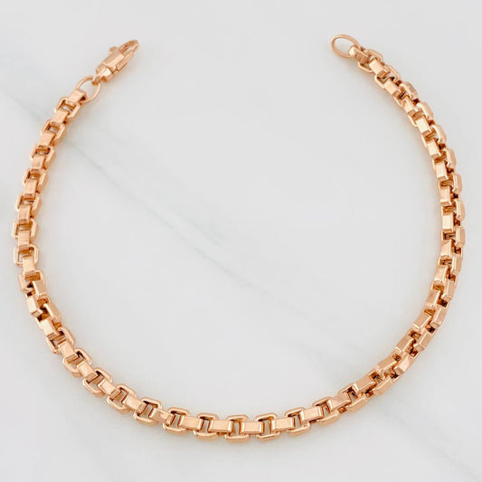 Pulso Veneciano Cuadrado 6.9g / 21.5cm / 4.56mm Oro Rosa 18K