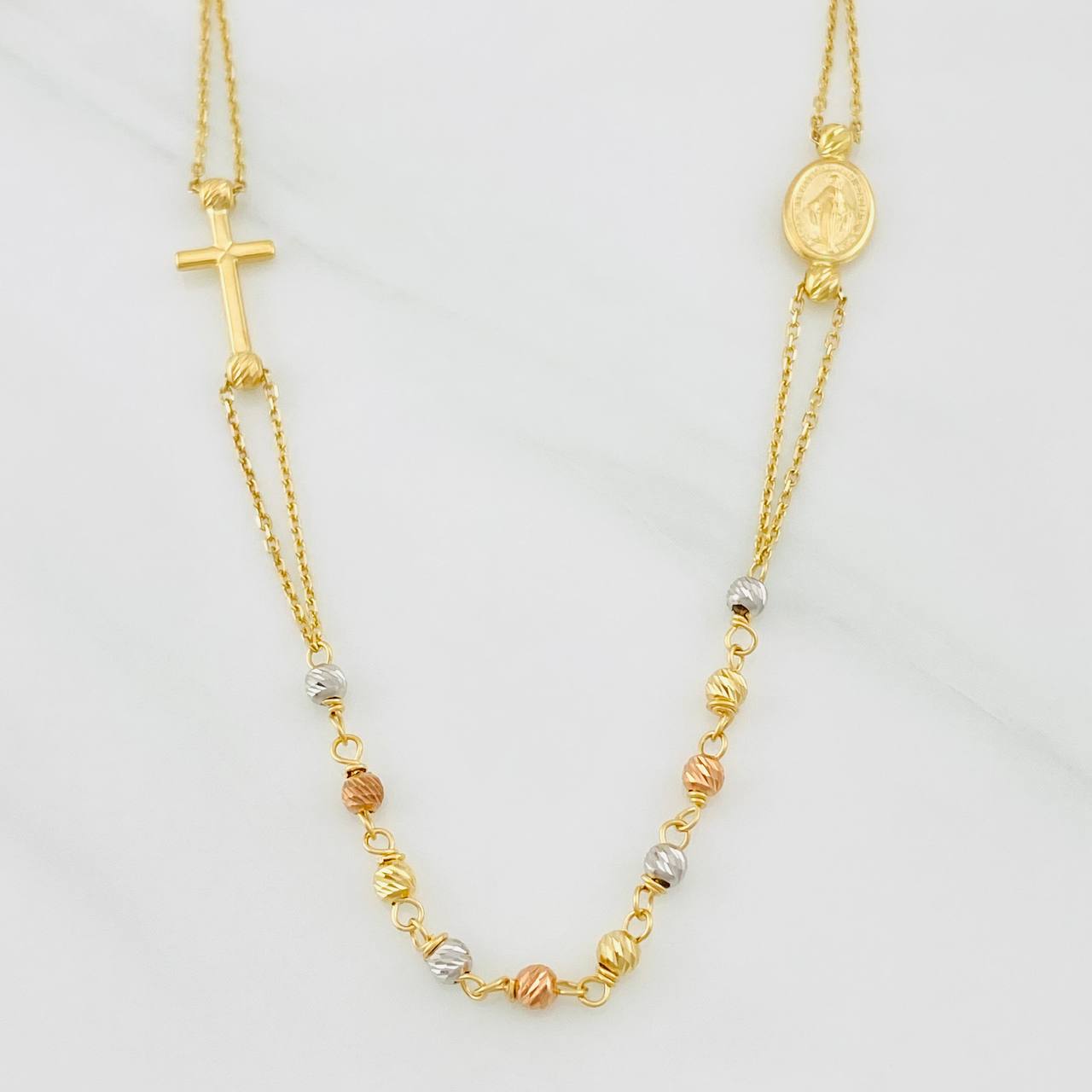 Cadena Denario Virgen Milagrosa 3.85g / 45cm / 0.88mm Tres Oros 18K