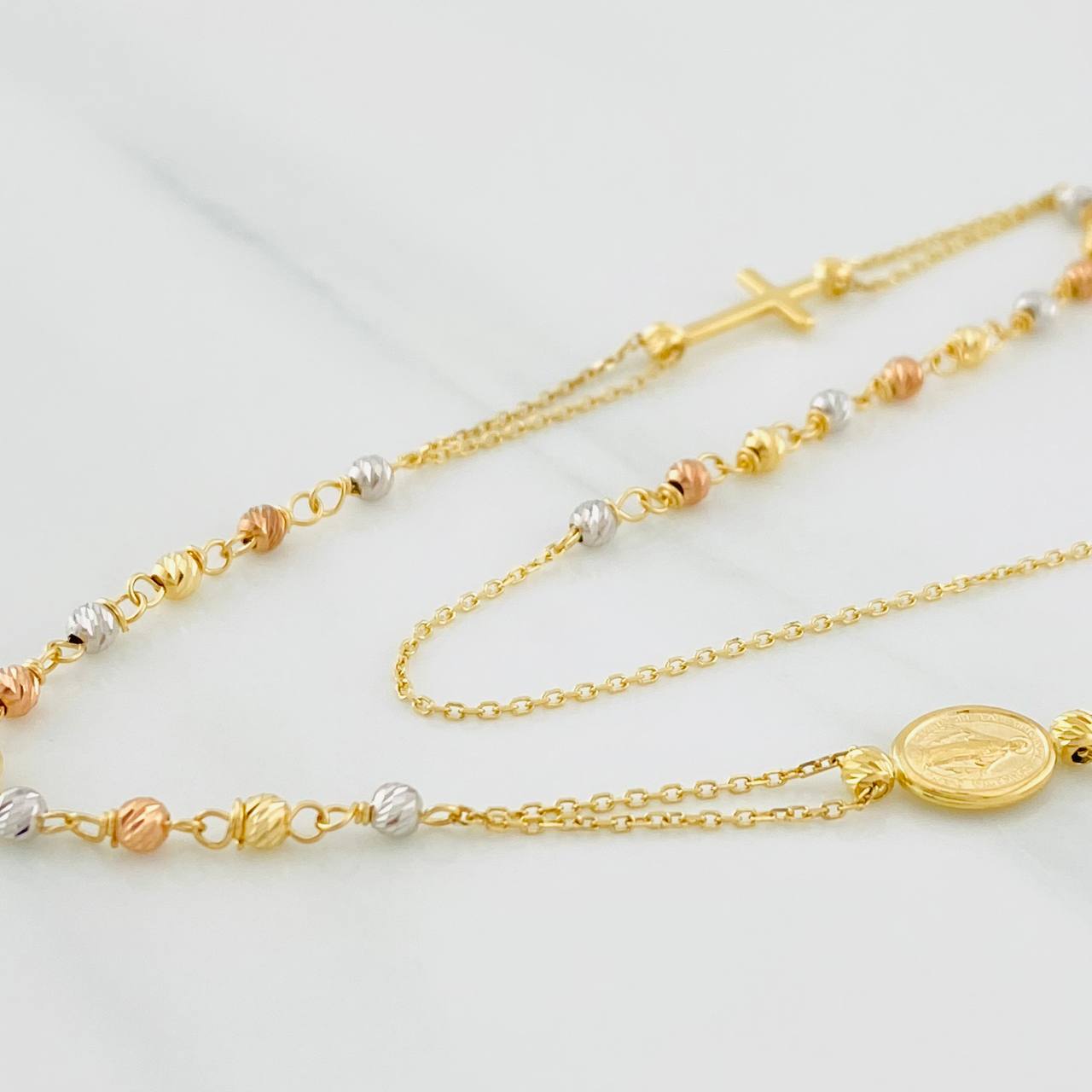 Cadena Denario Virgen Milagrosa 3.85g / 45cm / 0.88mm Tres Oros 18K