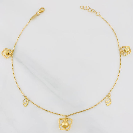 Tobillera Aro Seguido Figuras 2.75g / 24.8cm / 1mm Oro Amarillo 18K
