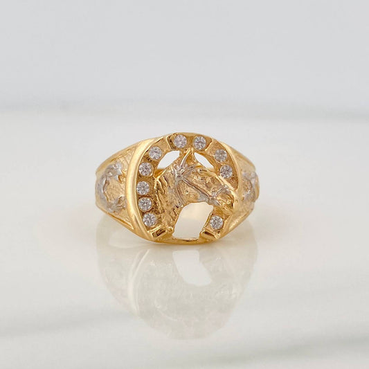 Anillo Herradura Caballo 5.45gr / T8 1/2 / Dos Oros Amarillo Blanco 18K