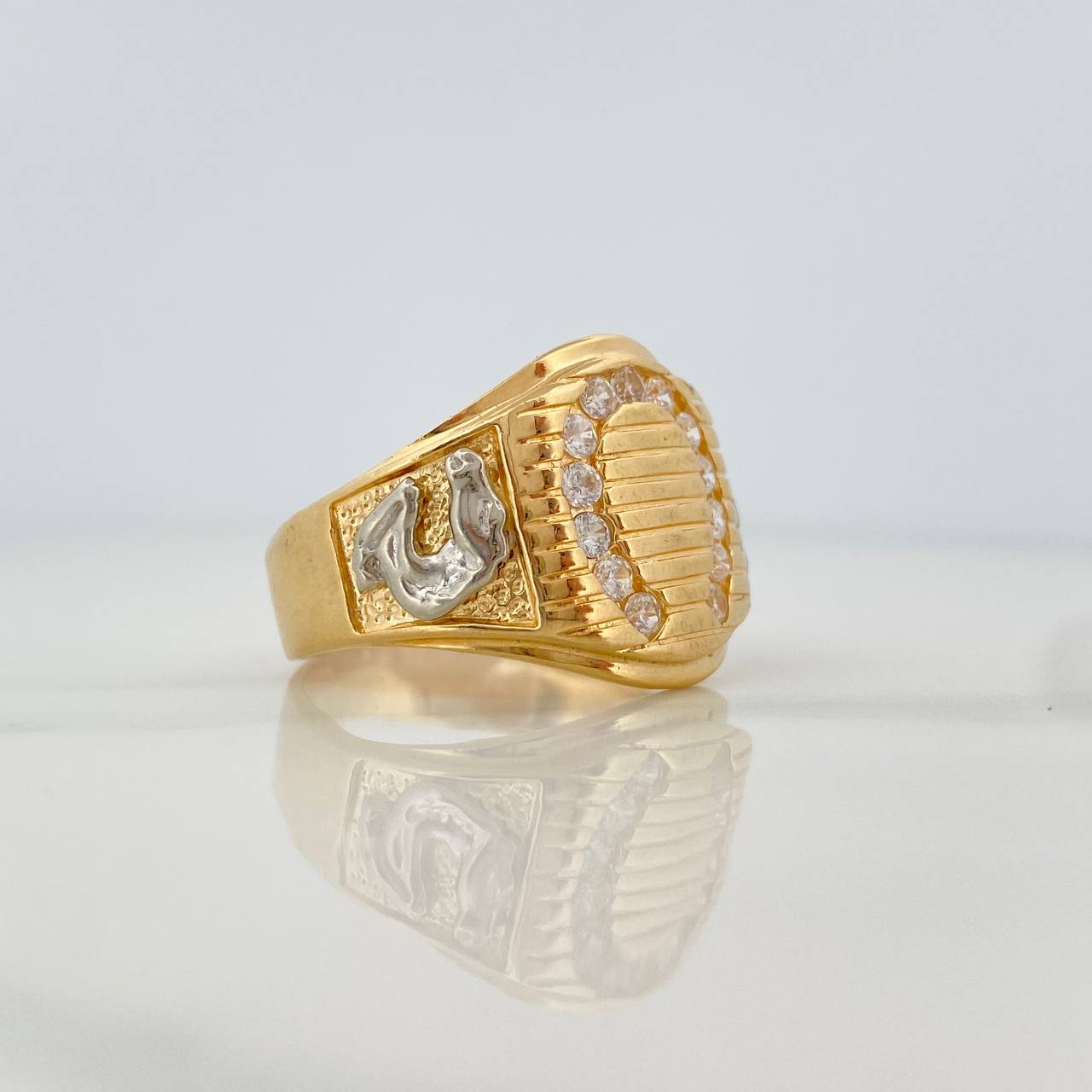 Anillo Sello Herradura 10.8gr / T12 1/4 / Dos Oros Amarillo Blanco 18K