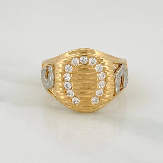 Anillo Sello Herradura 10.8gr / T12 1/4 / Dos Oros Amarillo Blanco 18K