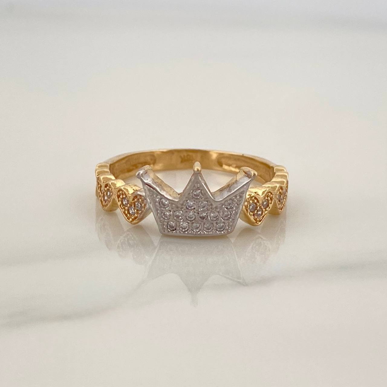 Anillo Corona Corazones 2.8gr / T6 3/4 / Dos Oros Amarillo Blanco 18K %