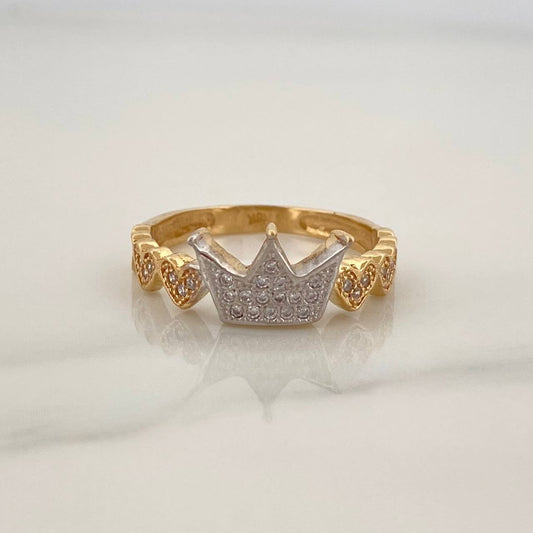 Anillo Corona Corazones 2.8gr / T6 3/4 / Dos Oros Amarillo Blanco 18K %