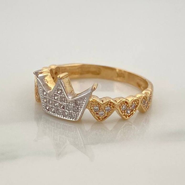 Anillo Corona Corazones 2.8gr / T6 3/4 / Dos Oros Amarillo Blanco 18K %