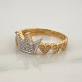 Anillo Corona Corazones 2.8gr / T6 3/4 / Dos Oros Amarillo Blanco 18K %