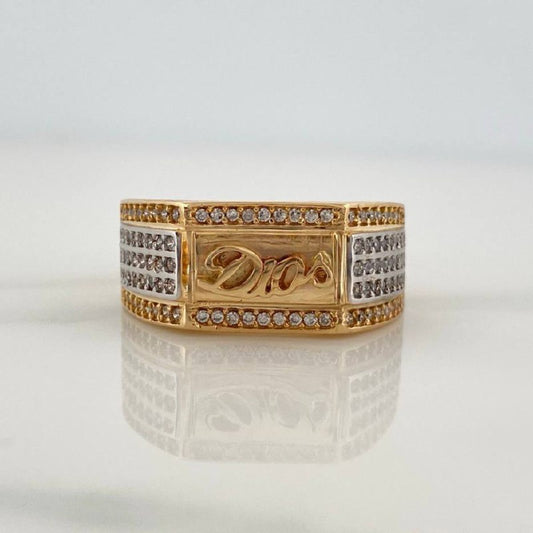 Anillo Dios 8.5gr / T10 / Dos Oros Amarillo Blanco 18K
