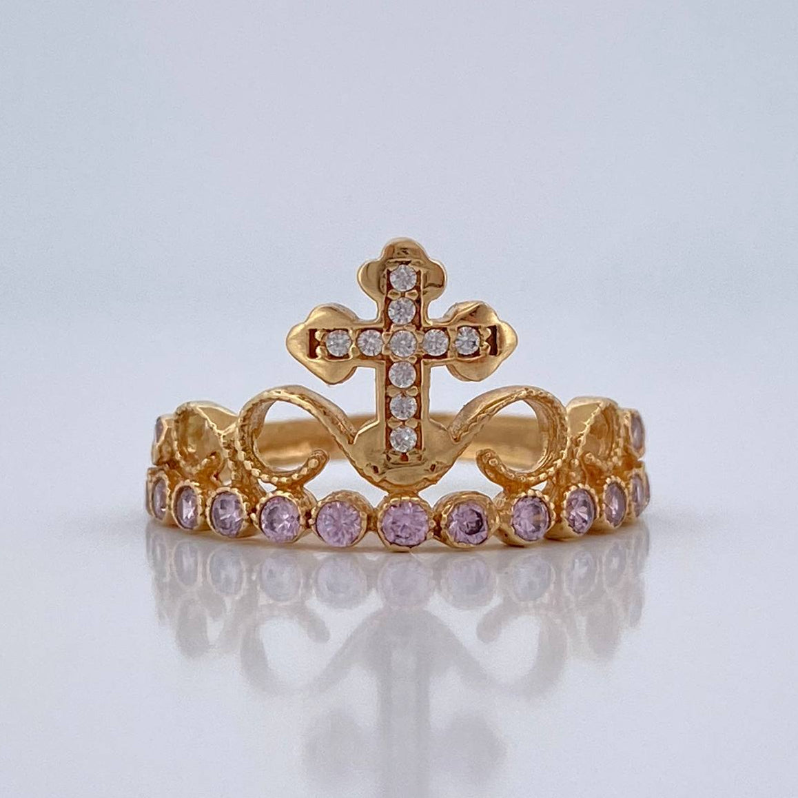 Anillo Cruz Tiara 2.4gr / T6 / Oro Amarillo 18K %