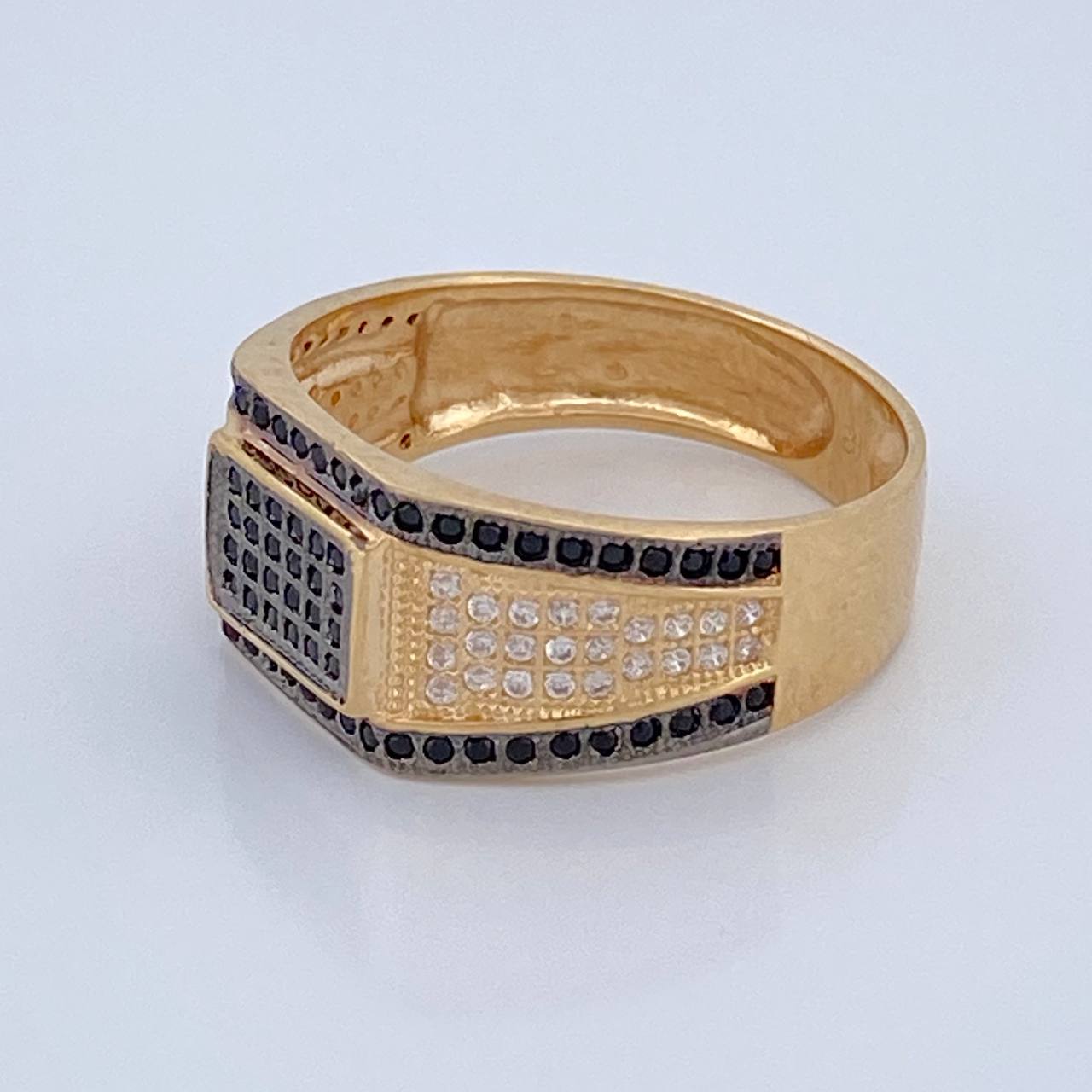 Anillo Sello Rectangular 5.3gr / T10 3/4 / Dos Oros Negro Amarillo 18K %