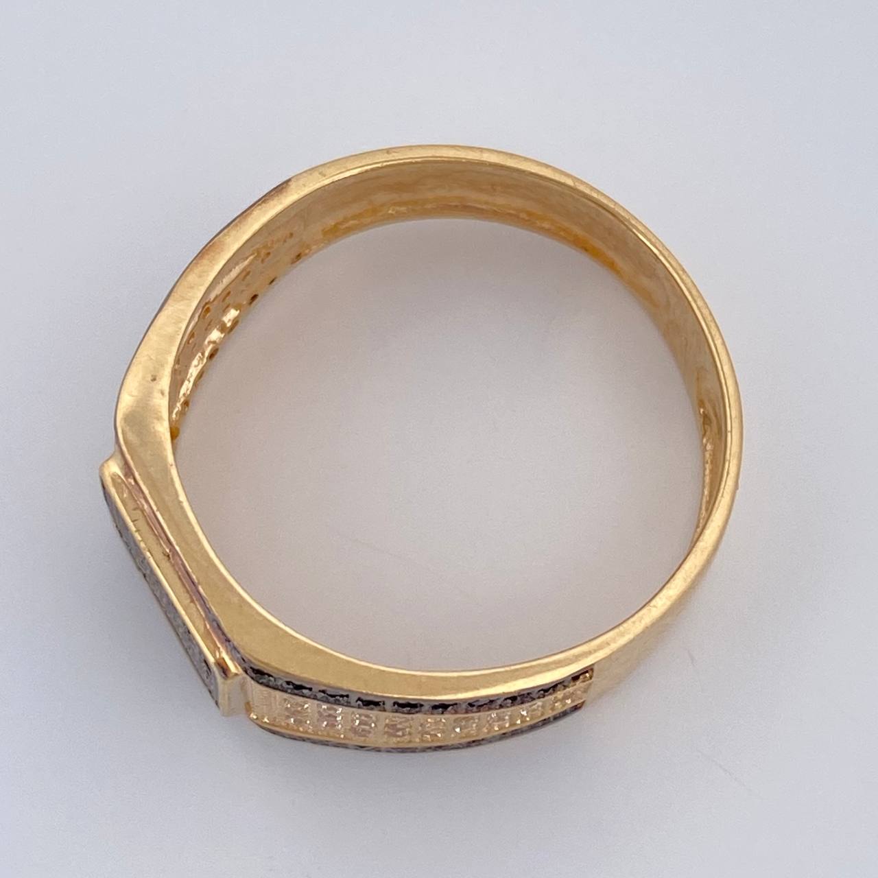 Anillo Sello Rectangular 5.3gr / T10 3/4 / Dos Oros Negro Amarillo 18K %