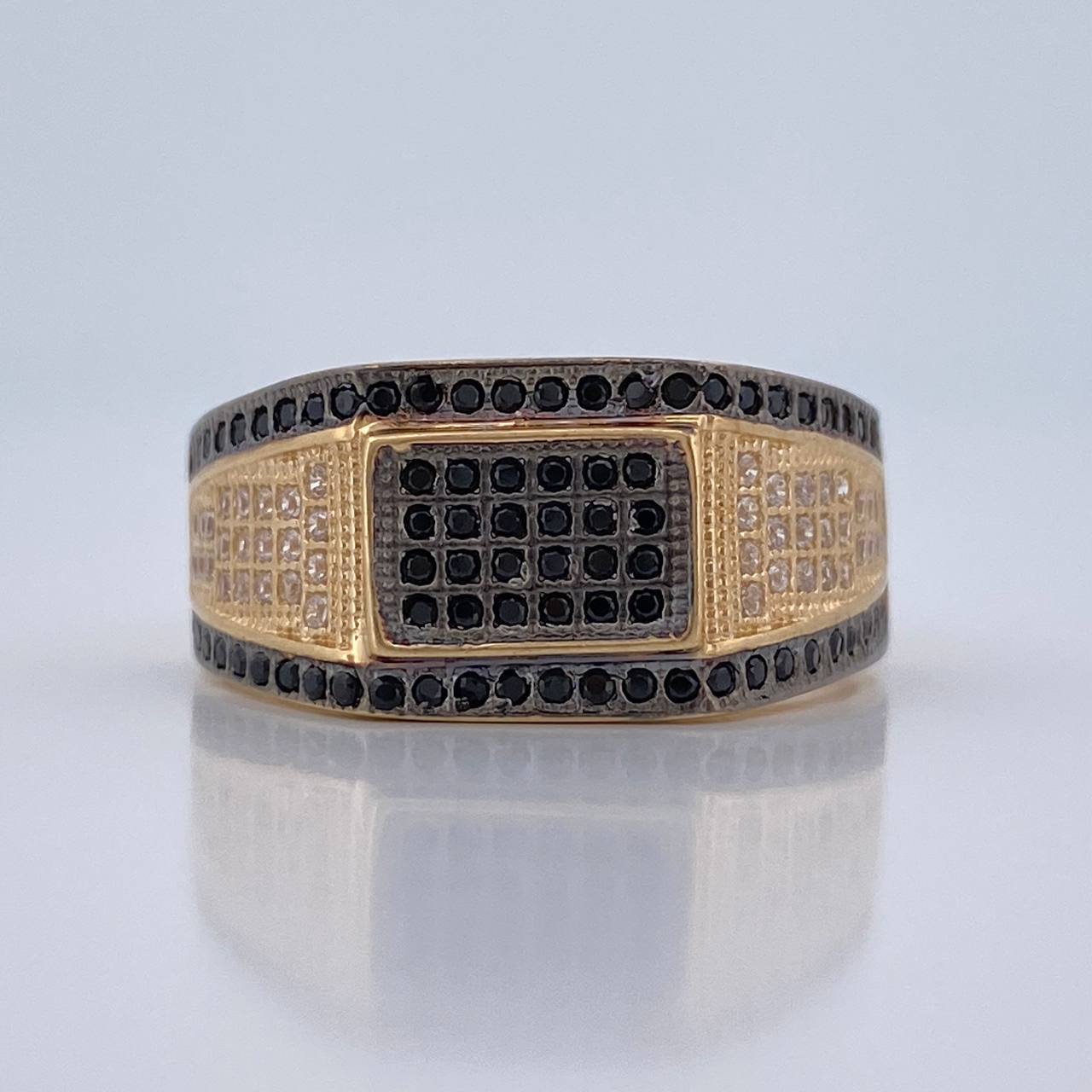 Anillo Sello Rectangular 5.3gr / T10 3/4 / Dos Oros Negro Amarillo 18K %