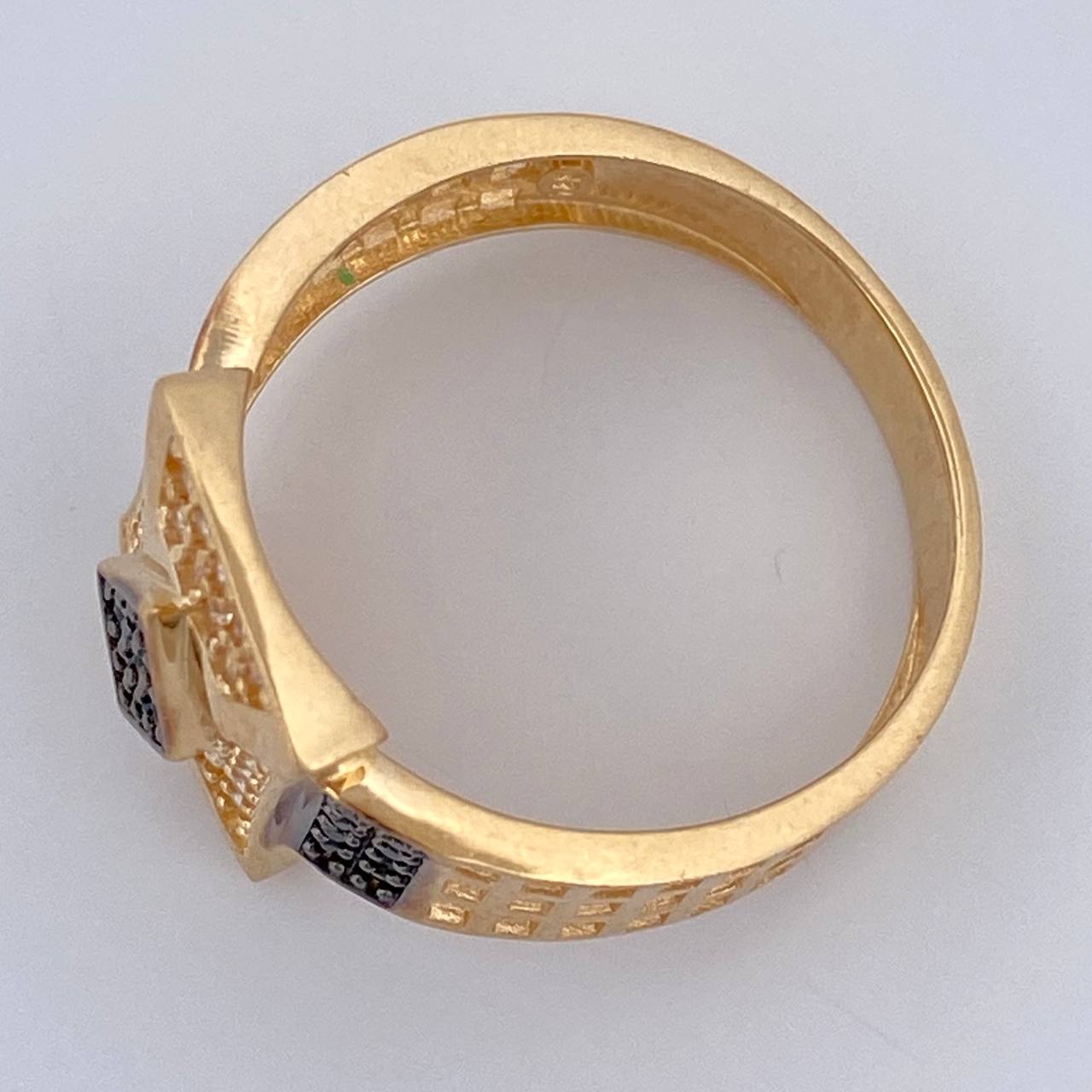 Anillo Sello Rombo 3.9gr / T6 3/4 / Dos Oros Negro Amarillo 18K %